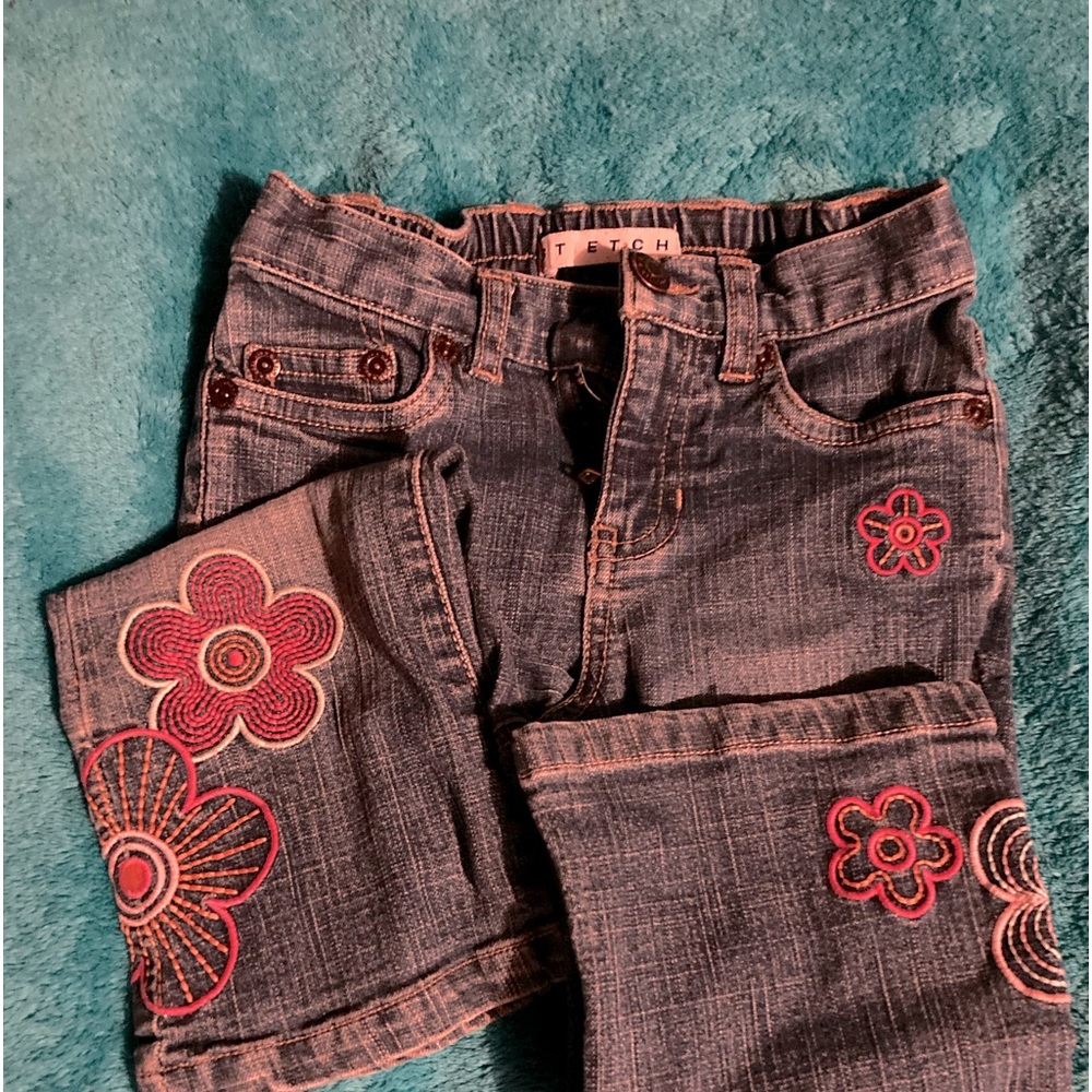 Baby Gap denim jeans. Stretch, flare leg, embroidered. Size 12-18 months.